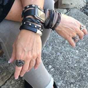 Boho Full-grain Black Leather Bracelet